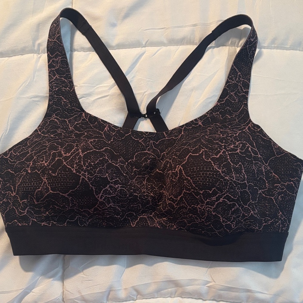 lululemon athletica Black Sports Bra with Pink Abstract Print